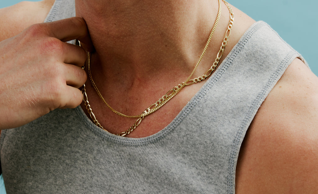 Gold Figaro Chain layered with cuban chain